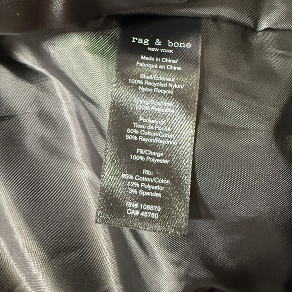 RAG & BONE Bomber Jacket Mens Large Black Zip Up Recycled Nylon Mason $598 - Picture 10 of 13